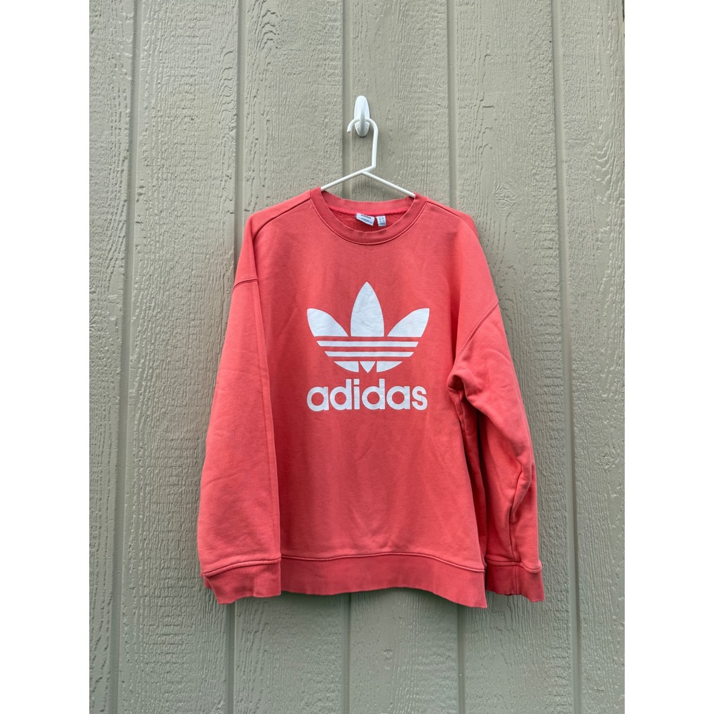 Adidas XL Sweatshirt Streetwear Sporty Cotton Blend Trefoil Logo Coral